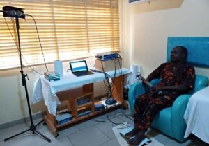A patient relaxing in a therapy room during a Truerife session